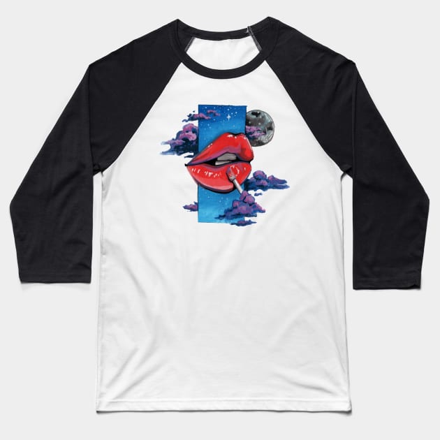 Red Lip Gloss on White Baseball T-Shirt by JJLosh